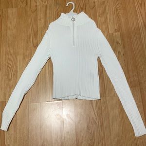 White turtle neck half zip